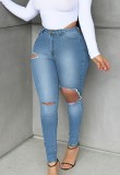 Autumn Sexy Blue Ripped Fitted Jeans
