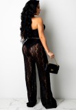 Summer Sexy Black See Through Strapless Wide Jumpsuit