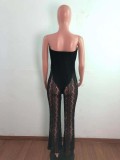 Summer Sexy Black See Through Strapless Wide Jumpsuit