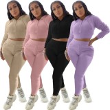 Autumn Casual Purple Long Sleeve Crop Hoody Tracksuit