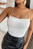 Summer White Basic Pearl Straps Top