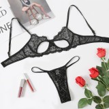 Summer Sexy Black Lace Keyhole Bra and Panty Lingerie Set