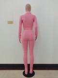 Autumn Pink Long Sleeve Zip Crop Top and Slim Pants Set