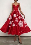 Autumn Elegant Snowflake Red Sweetheart Straps Skater Dress