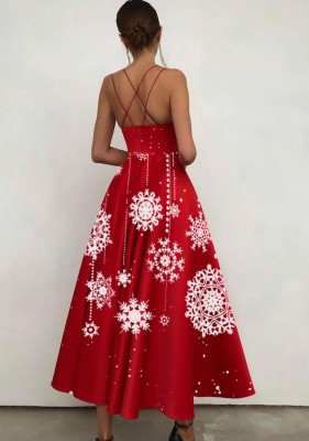 Autumn Elegant Snowflake Red Sweetheart Straps Skater Dress