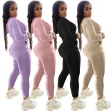 Autumn Casual Purple Long Sleeve Crop Hoody Tracksuit