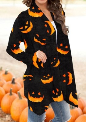 Autumn Halloween Special Printing Long Sleeve Collarless Cardigan