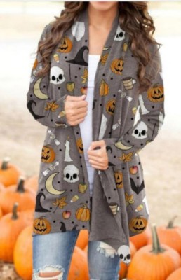 Autumn Halloween Special Printing Long Sleeve Collarless Cardigan