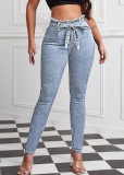 Fall Wash Light Blue Slim Jeans with Belt