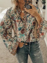 Fall Casual Apricot Floral Button Up Blouse