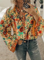 Fall Casual Orange Floral Button Up Blouse