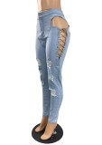 Fall Sexy Lace Up Ripped High Waist Jeans