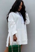 Autumn Casual White Oversize Pocket Hoodies Dress