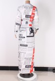 Fall Sexy Newspaper Print High Split Long Dress
