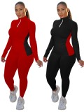 Fall Sports Contrast Color Zip Tracksuit
