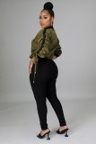 Autumn Green and Black Zipper Up Long Sleeve Jumpsuit