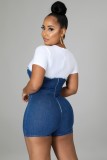 Summer Jeans Blue With White Up Short Sleeve Denim Rommer