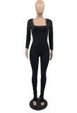 Autumn Sexy Black Backless Long Sleeve Jumpsuit