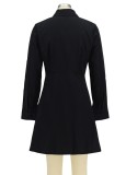 Autumn Black Ruffles Botton-Open Long Sleeve Shirt Dress