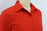 Autumn Red Ruffles Botton-Open Long Sleeve Shirt Dress