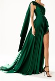 Summer Elegant Green One Shoulder Sleeveless Slit Long Evening Dress