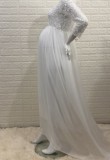 Autumn White Lace Long Sleeve Pregenant Evening Dress