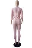 Autumn Casaul Pink Letter Print Three-quarters sleeve Top and Pant Set