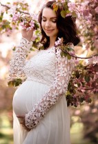 Autumn White Lace Long Sleeve Pregenant Evening Dress