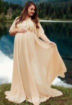 Summer Yellow Short Sleeve Pregenant Evening Dress