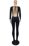 Autumn Sexy Black Backless Long Sleeve Jumpsuit