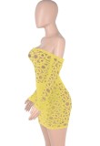 Autumn Sexy Yellow Lace Off Shoulder Long Sleeve inside with underpant Mini Dress