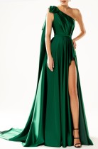 Summer Elegant Green One Shoulder Sleeveless Slit Long Evening Dress