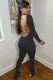 Autumn Sexy Black Backless Long Sleeve Jumpsuit
