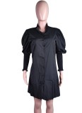 Fall Casual Black Lantern Sleeve Mini Shirt Dress