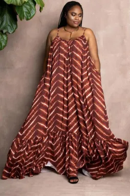 Fall Plus Size Brown Sling Casual Loose Maxi Dress