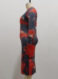 Fall Plus Size Sexy Tie Dyed U-neck Slim Long Dress