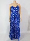 Fall Plus Size Blue Sling Casual Loose Maxi Dress