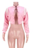 Autumn Casual Pink Long Sleeve Slim Short Baseball Jacket