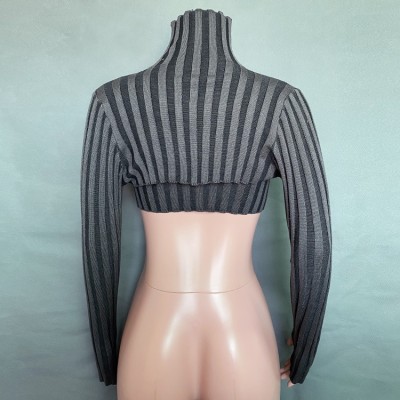 Autumn Casual Black Hollow out High neck Long Sleeve Crop Top