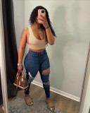 Fall Sexy Slim Hih Waist Ripped Jeans