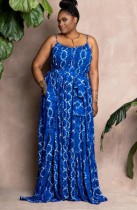 Fall Plus Size Blue Sling Casual Loose Maxi Dress