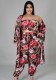 Fall Plus Size Floral Tube Crop Top and Pants with Cardigan Set