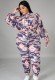 Fall Plus Size Multi Camou Hoodies and Pants Set