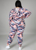 Fall Plus Size Multi Camou Hoodies and Pants Set