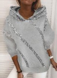 Autumn Casual Sequins Hoody Grey Top