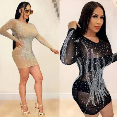Autumn Sexy Khaki Beaded Party Bodycon Dress