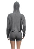 Winter Grey Sweater Crop Top and High Waist Short Set