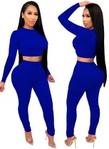 Autumn Party Sexy Tight Crop Top and Pants Set Blue