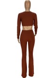 Autumn Formal Brown Cut Out Long Sleeve Jumpsuit