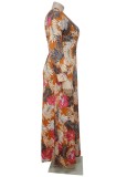 Autumn Plus Size Print Wrap Maxi Dress with Belt